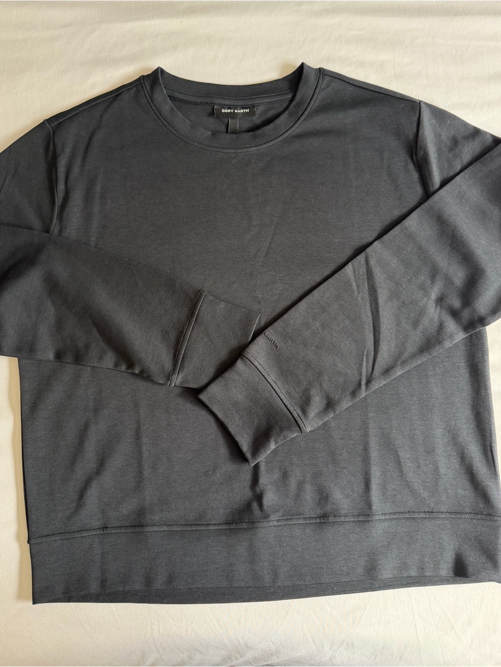 Cozy Earth Cotton Tencel Black Long Sleeve Crew Neck Thick Lounge Tee Shirt